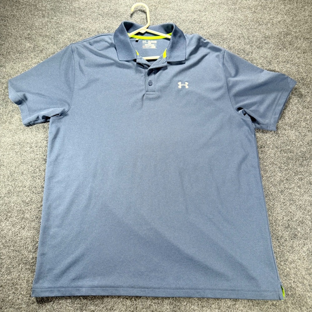Under Armour Polo Shirt Men 2XL Blue HeatGear Loose Fit Golf Athletic Short Slee